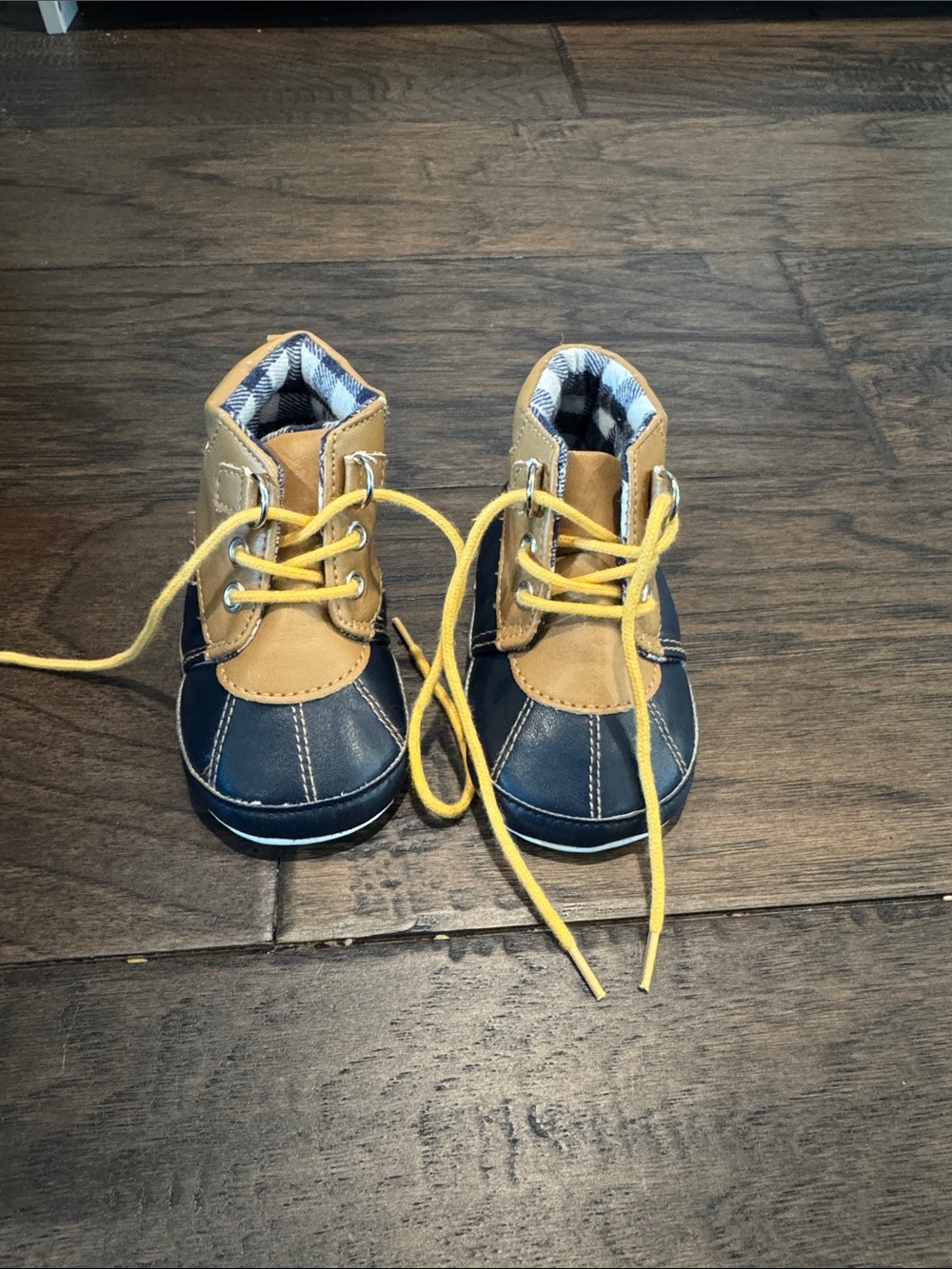 Kids Navy and Tan Lace-Up Boots - Casual Everyday Shoes